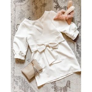 ASOS bow back mini dress in ivory | Size 14